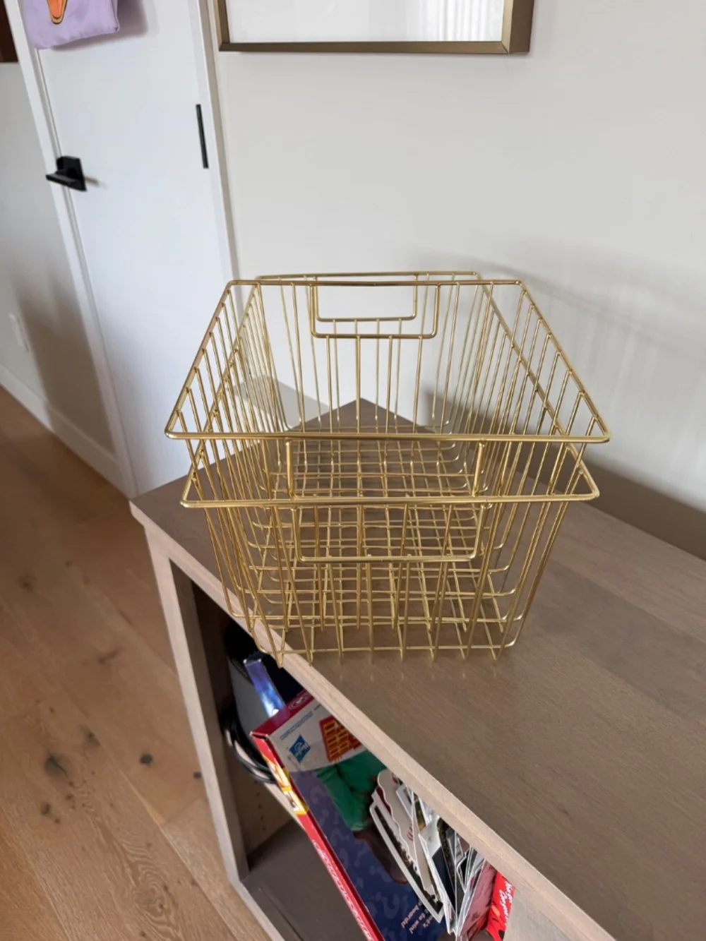 CB2 Roscoe gold wire storage baskets set of 2